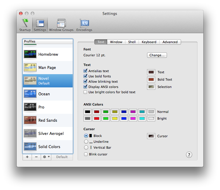 Terminal settings 